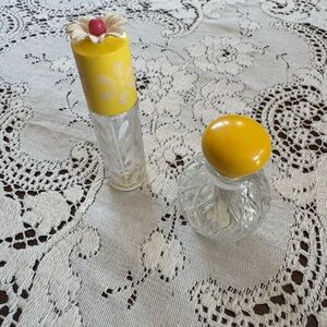 Vintage Avon Yellow Floral Glass Perfume Bottle Set
